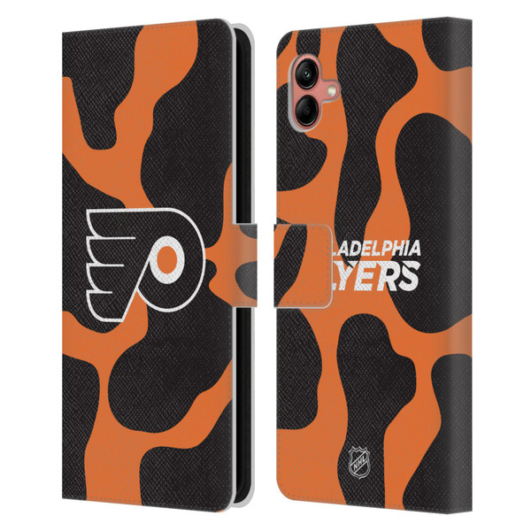 NHL Philadelphia Flyers Cow Pattern Leather Book Wallet Case Cover For Samsung Galaxy A04 (2022)