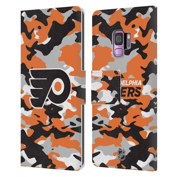 NHL Philadelphia Flyers Camouflage Leather Book Wallet Case Cover For Samsung Galaxy S9