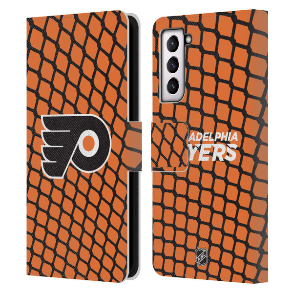 NHL Philadelphia Flyers Net Pattern Leather Book Wallet Case Cover For Samsung Galaxy S21 5G