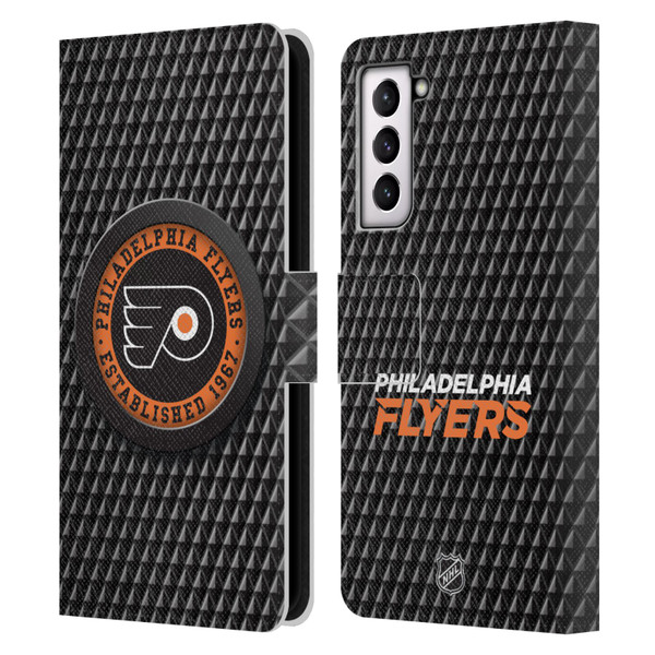 NHL Philadelphia Flyers Puck Texture Leather Book Wallet Case Cover For Samsung Galaxy S21 5G