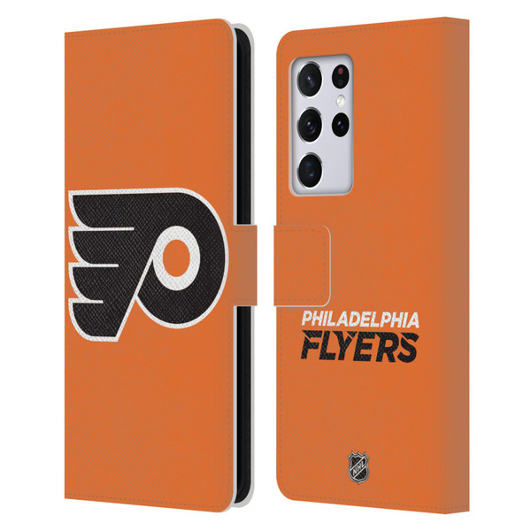 NHL Philadelphia Flyers Plain Leather Book Wallet Case Cover For Samsung Galaxy S21 Ultra 5G