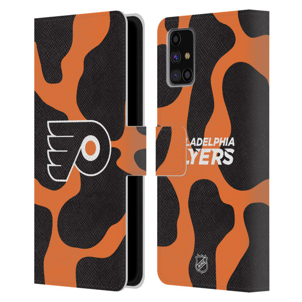 NHL Philadelphia Flyers Cow Pattern Leather Book Wallet Case Cover For Samsung Galaxy M31s (2020)