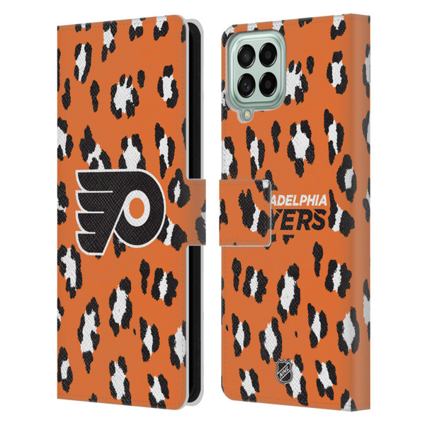 NHL Philadelphia Flyers Leopard Patten Leather Book Wallet Case Cover For Samsung Galaxy M33 (2022)