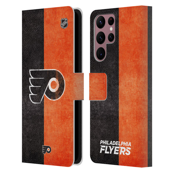 NHL Philadelphia Flyers Half Distressed Leather Book Wallet Case Cover For Samsung Galaxy S22 Ultra 5G