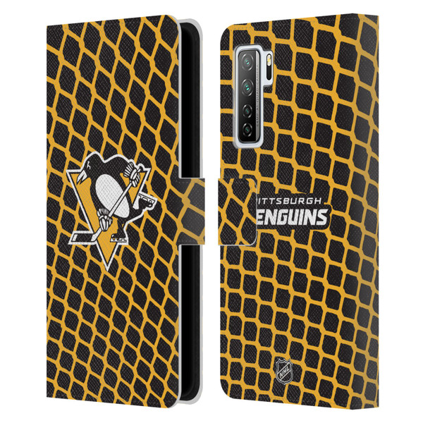 NHL Pittsburgh Penguins Net Pattern Leather Book Wallet Case Cover For Huawei Nova 7 SE/P40 Lite 5G