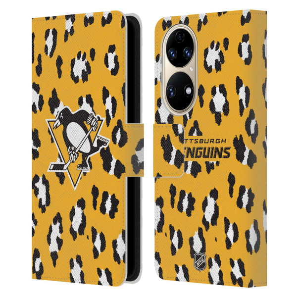NHL Pittsburgh Penguins Leopard Patten Leather Book Wallet Case Cover For Huawei P50