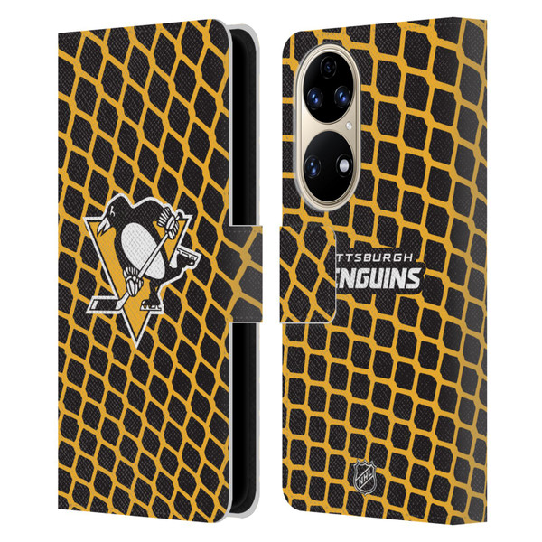 NHL Pittsburgh Penguins Net Pattern Leather Book Wallet Case Cover For Huawei P50