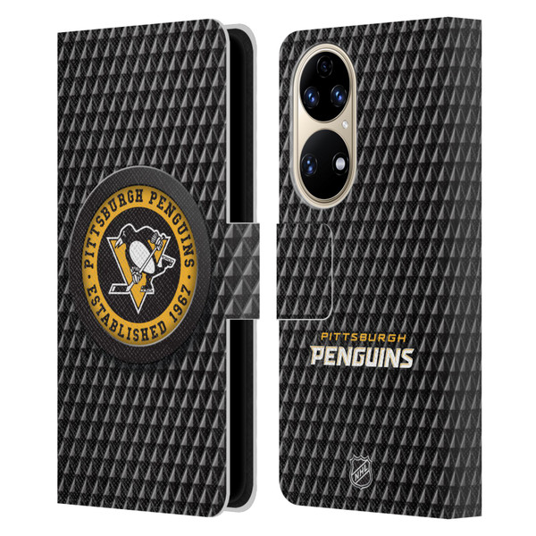 NHL Pittsburgh Penguins Puck Texture Leather Book Wallet Case Cover For Huawei P50