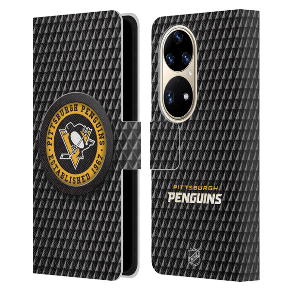 NHL Pittsburgh Penguins Puck Texture Leather Book Wallet Case Cover For Huawei P50 Pro