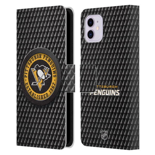 NHL Pittsburgh Penguins Puck Texture Leather Book Wallet Case Cover For Apple iPhone 11