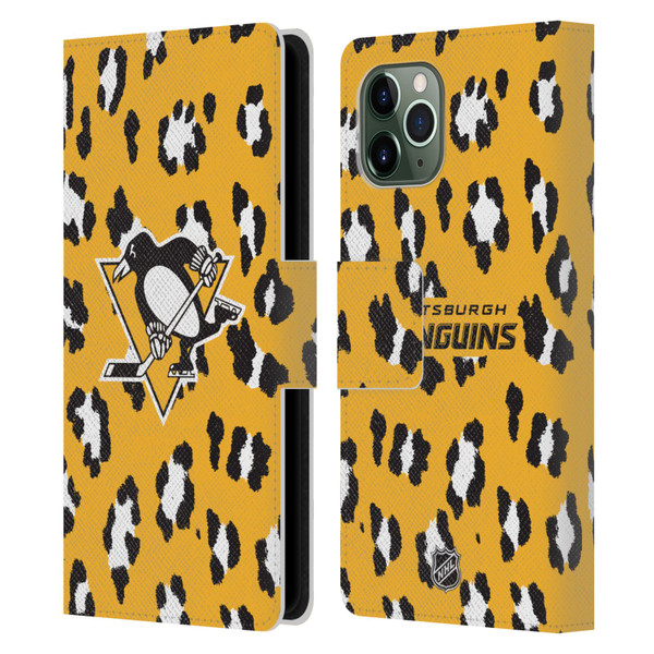 NHL Pittsburgh Penguins Leopard Patten Leather Book Wallet Case Cover For Apple iPhone 11 Pro