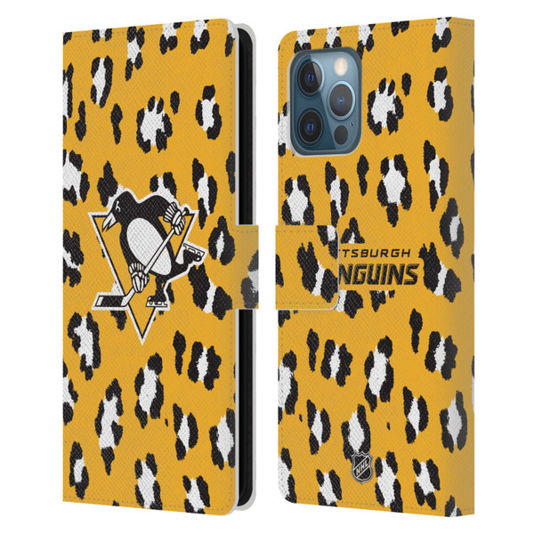 NHL Pittsburgh Penguins Leopard Patten Leather Book Wallet Case Cover For Apple iPhone 12 Pro Max