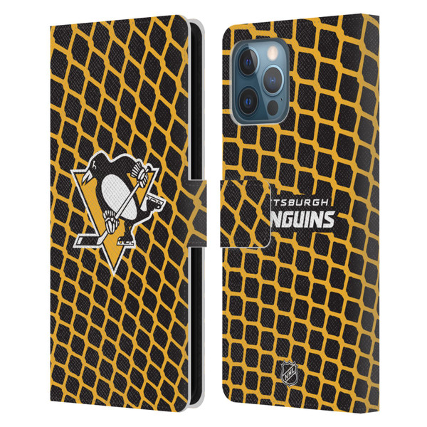 NHL Pittsburgh Penguins Net Pattern Leather Book Wallet Case Cover For Apple iPhone 12 Pro Max