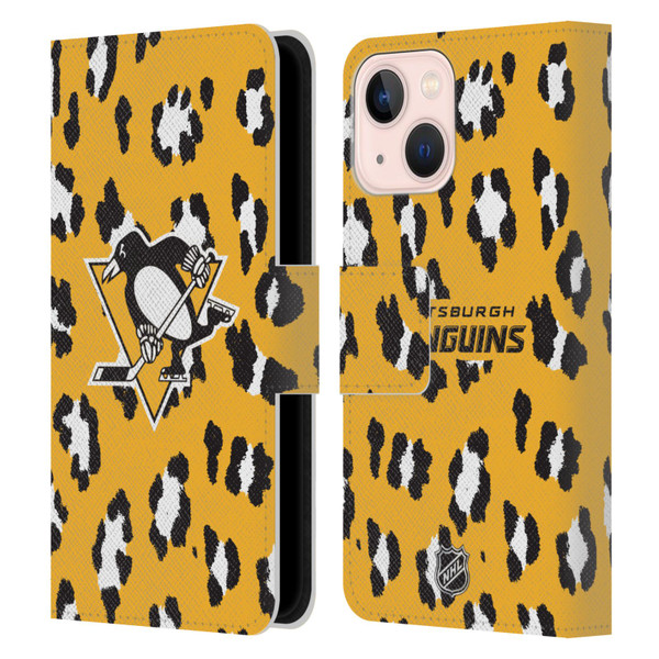 NHL Pittsburgh Penguins Leopard Patten Leather Book Wallet Case Cover For Apple iPhone 13 Mini