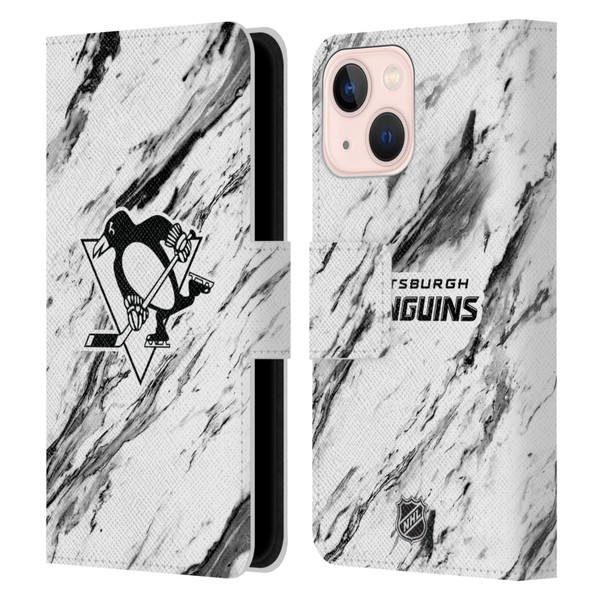 NHL Pittsburgh Penguins Marble Leather Book Wallet Case Cover For Apple iPhone 13 Mini