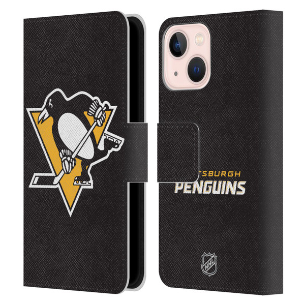 NHL Pittsburgh Penguins Plain Leather Book Wallet Case Cover For Apple iPhone 13 Mini