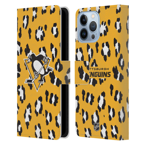 NHL Pittsburgh Penguins Leopard Patten Leather Book Wallet Case Cover For Apple iPhone 13 Pro Max