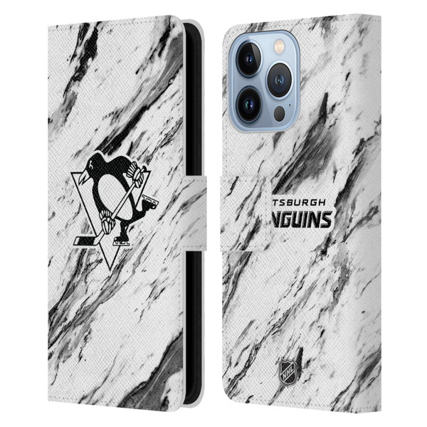 NHL Pittsburgh Penguins Marble Leather Book Wallet Case Cover For Apple iPhone 13 Pro