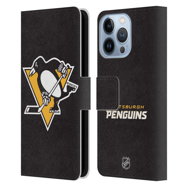 NHL Pittsburgh Penguins Plain Leather Book Wallet Case Cover For Apple iPhone 13 Pro