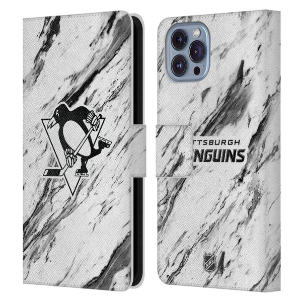 NHL Pittsburgh Penguins Marble Leather Book Wallet Case Cover For Apple iPhone 14