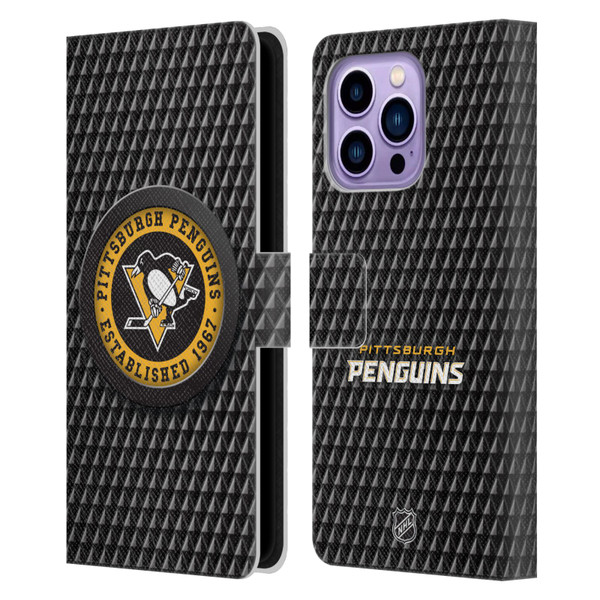 NHL Pittsburgh Penguins Puck Texture Leather Book Wallet Case Cover For Apple iPhone 14 Pro Max