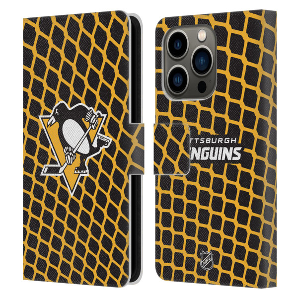 NHL Pittsburgh Penguins Net Pattern Leather Book Wallet Case Cover For Apple iPhone 14 Pro