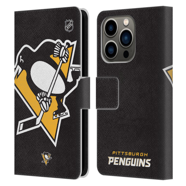 NHL Pittsburgh Penguins Oversized Leather Book Wallet Case Cover For Apple iPhone 14 Pro