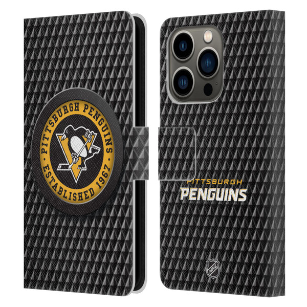 NHL Pittsburgh Penguins Puck Texture Leather Book Wallet Case Cover For Apple iPhone 14 Pro
