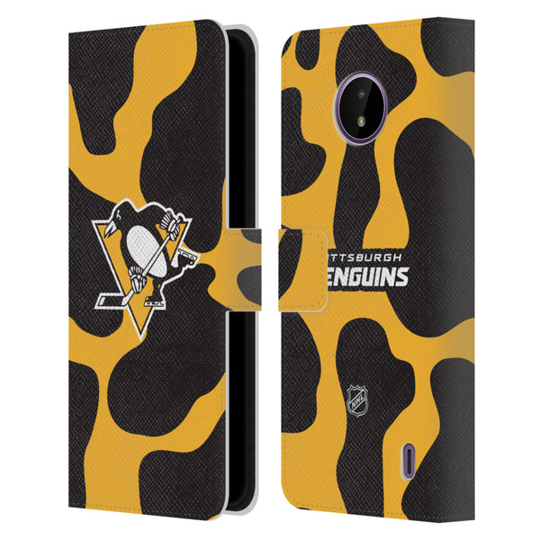 NHL Pittsburgh Penguins Cow Pattern Leather Book Wallet Case Cover For Nokia C10 / C20