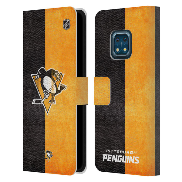NHL Pittsburgh Penguins Half Distressed Leather Book Wallet Case Cover For Nokia XR20
