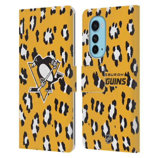 NHL Pittsburgh Penguins Leopard Patten Leather Book Wallet Case Cover For Motorola Edge (2022)