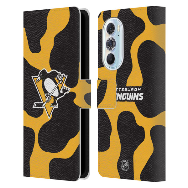 NHL Pittsburgh Penguins Cow Pattern Leather Book Wallet Case Cover For Motorola Edge X30