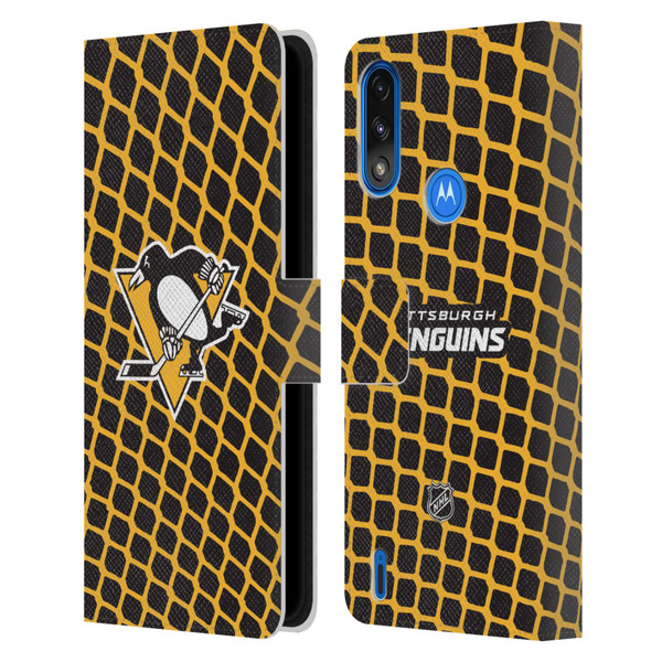 NHL Pittsburgh Penguins Net Pattern Leather Book Wallet Case Cover For Motorola Moto E7 Power / Moto E7i Power