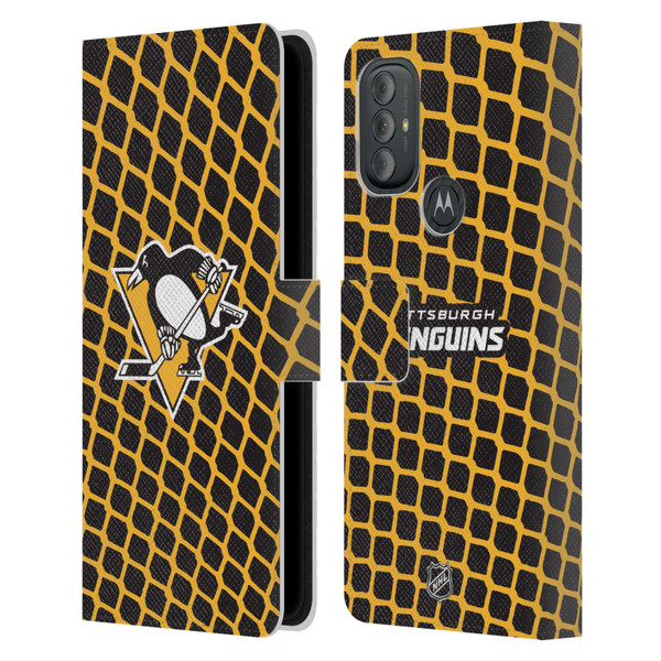 NHL Pittsburgh Penguins Net Pattern Leather Book Wallet Case Cover For Motorola Moto G10 / Moto G20 / Moto G30