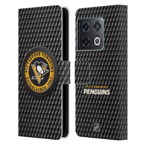 NHL Pittsburgh Penguins Puck Texture Leather Book Wallet Case Cover For OnePlus 10 Pro