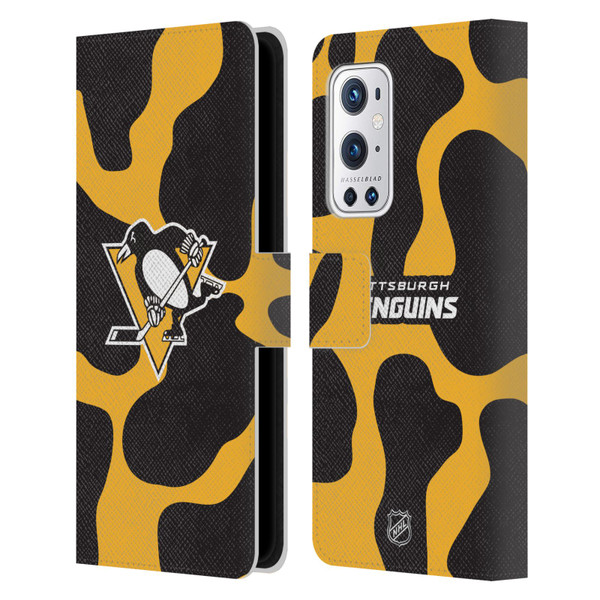 NHL Pittsburgh Penguins Cow Pattern Leather Book Wallet Case Cover For OnePlus 9 Pro