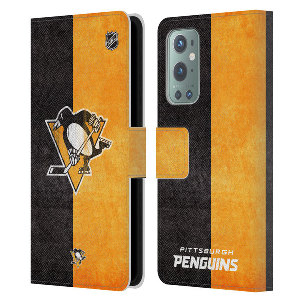 NHL Pittsburgh Penguins Half Distressed Leather Book Wallet Case Cover For OnePlus 9
