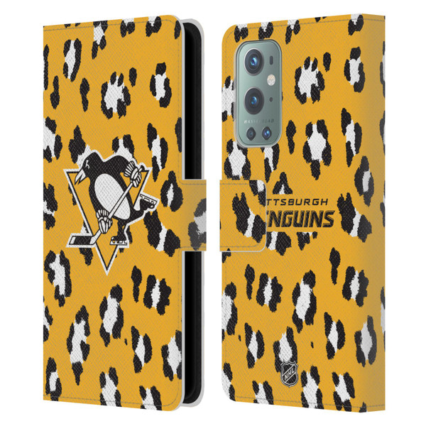 NHL Pittsburgh Penguins Leopard Patten Leather Book Wallet Case Cover For OnePlus 9