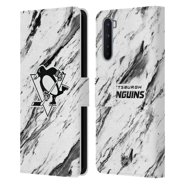 NHL Pittsburgh Penguins Marble Leather Book Wallet Case Cover For OnePlus Nord 5G