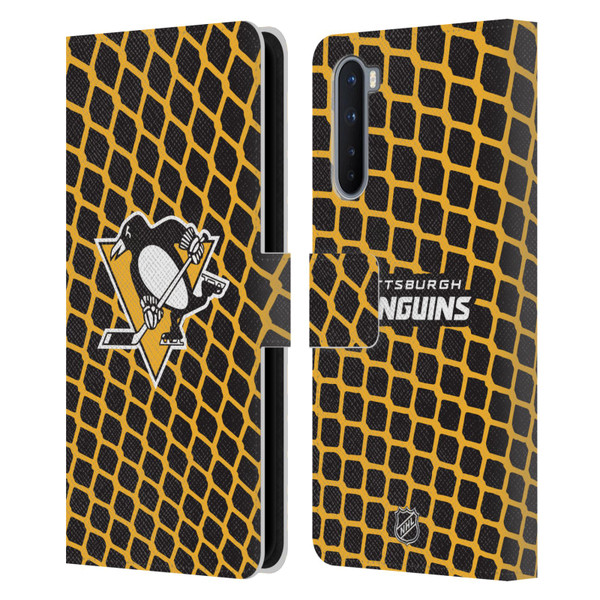 NHL Pittsburgh Penguins Net Pattern Leather Book Wallet Case Cover For OnePlus Nord 5G