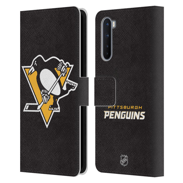 NHL Pittsburgh Penguins Plain Leather Book Wallet Case Cover For OnePlus Nord 5G