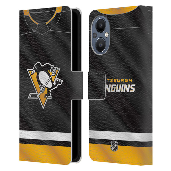 NHL Pittsburgh Penguins Jersey Leather Book Wallet Case Cover For OnePlus Nord N20 5G