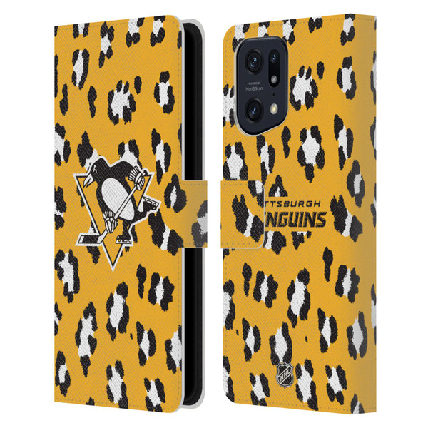 NHL Pittsburgh Penguins Leopard Patten Leather Book Wallet Case Cover For OPPO Find X5
