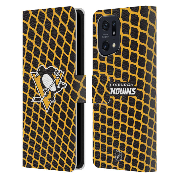 NHL Pittsburgh Penguins Net Pattern Leather Book Wallet Case Cover For OPPO Find X5