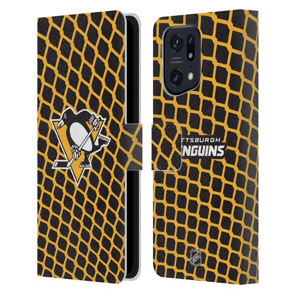 NHL Pittsburgh Penguins Net Pattern Leather Book Wallet Case Cover For OPPO Find X5 Pro