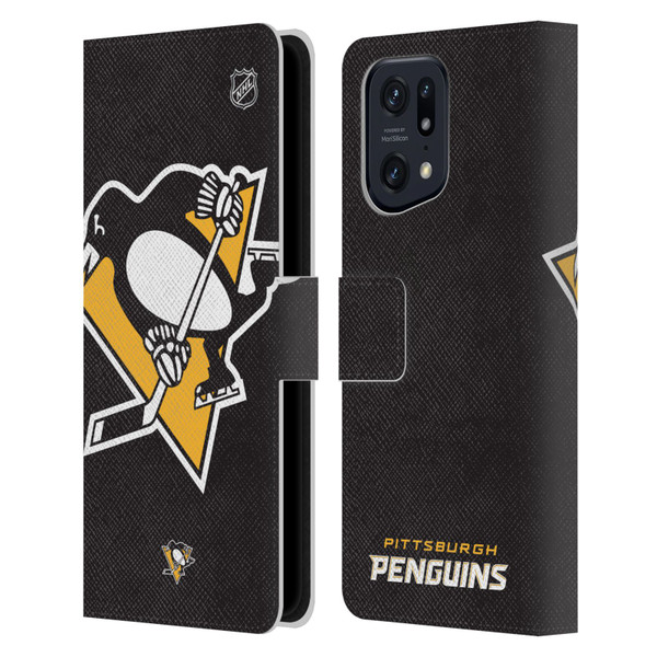 NHL Pittsburgh Penguins Oversized Leather Book Wallet Case Cover For OPPO Find X5 Pro