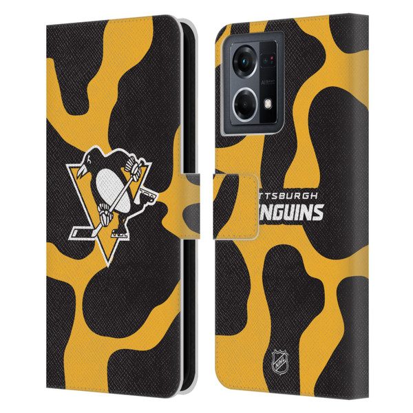 NHL Pittsburgh Penguins Cow Pattern Leather Book Wallet Case Cover For OPPO Reno8 4G