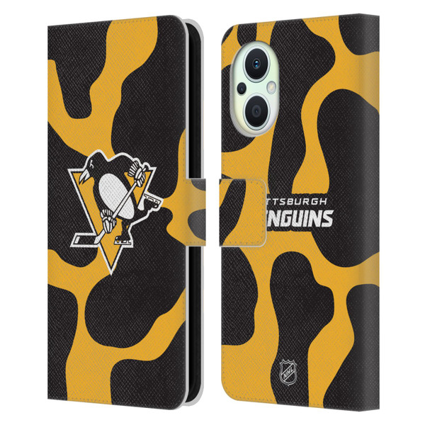 NHL Pittsburgh Penguins Cow Pattern Leather Book Wallet Case Cover For OPPO Reno8 Lite