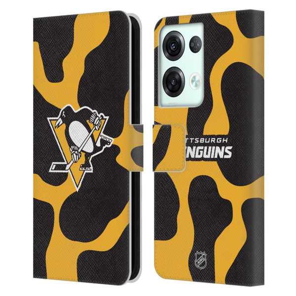 NHL Pittsburgh Penguins Cow Pattern Leather Book Wallet Case Cover For OPPO Reno8 Pro