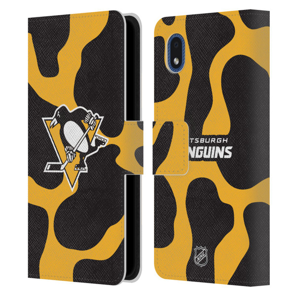 NHL Pittsburgh Penguins Cow Pattern Leather Book Wallet Case Cover For Samsung Galaxy A01 Core (2020)